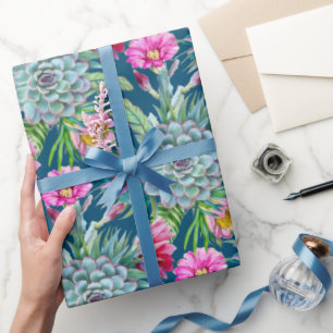 Papier Cadeau Succulents Echeveria Cactus Motif