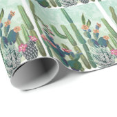 Papier Cadeau Succulents mignons : Motif de cactus Vintage (Coin rond)