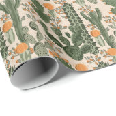 Papier Cadeau Succulents verts, fleurs oranges, papier peint de  (Coin rond)