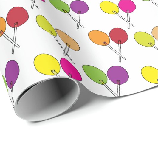 Papier Cadeau Suckers lollipopes en vert, violet, rose, jaune (Coin rond)