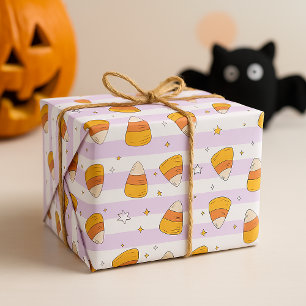 Papier Cadeau Sucré Bonbon de Maïs et Motif Étoiles d'Halloween