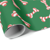 Papier Cadeau Sucre de canne de Noël Chien Bones (Coin rond)