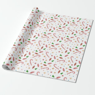 Papier Cadeau Sucre de canne de Noël Etoiles Aquarelle Vacances