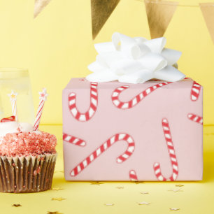 Papier Cadeau Sucre de canne de Noël rouge et blanc Hiver sans c