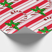Papier Cadeau Sucre de canne de Noël Stripes Holly Motif (Coin)