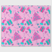 Papier Cadeau Sucre de canne de stockage de Noël rose présente (Plat)