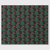 Papier Cadeau Sucre de canne d'hiver Holly Berry Black Christmas (Plat)