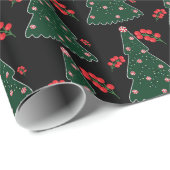 Papier Cadeau Sucre de canne d'hiver Holly Berry Black Christmas (Coin rond)