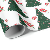 Papier Cadeau Sucre de canne d'hiver Holly Berry White Christmas (Coin rond)