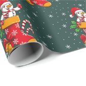 Papier Cadeau Sucre de canne Monogramme Snowman Motif Noël (Coin rond)