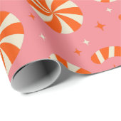 Papier Cadeau Sucre de canne Noël rétro motif (Coin rond)