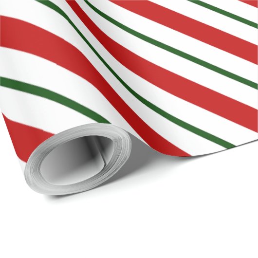 Papier Cadeau Sucre de canne rouge vert et blanc Noël (Coin rond)