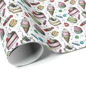 Papier Cadeau Sucreries Rétro - Blanc (Coin rond)