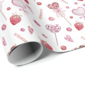 Papier Cadeau Sucreries Saint-Valentin Rose (Coin rond)