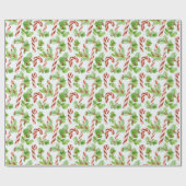 Papier Cadeau Sucres de canne Berries d'hiver Vert Noël moderne (Plat)