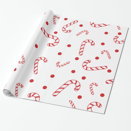 Papier Cadeau Sucres de canne blancs rouges Pois de Noël (Déroulé)