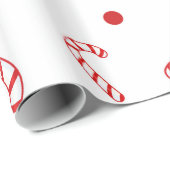 Papier Cadeau Sucres de canne blancs rouges Pois de Noël (Coin rond)