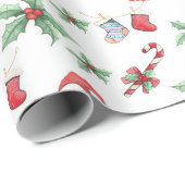 Papier Cadeau Sucres de canne de Noël et Holly (Coin rond)