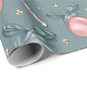 Papier Cadeau Sucres de canne d'ornements rose et vert Noël (Coin rond)