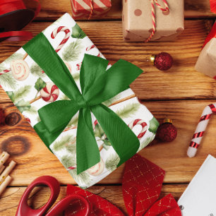 Papier Cadeau Sucres de canne doux et mignons et verdure de Noël