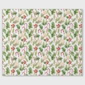 Papier Cadeau Sucres de canne doux et mignons et verdure de Noël (Plat)