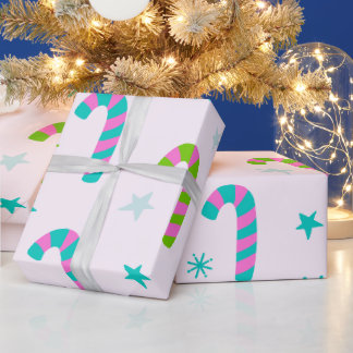Papier Cadeau Sucres de canne et étoiles Noël moderne