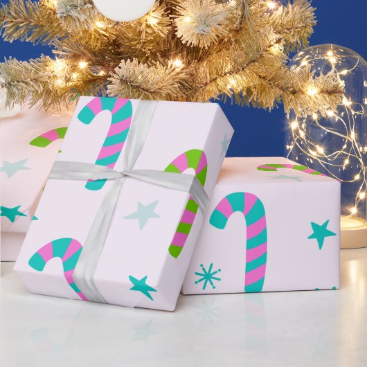 Papier Cadeau Sucres de canne et étoiles Noël moderne (Vacances)