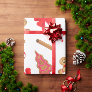 Papier Cadeau Sucres de canne festifs Retro Christmas Gingerbrea