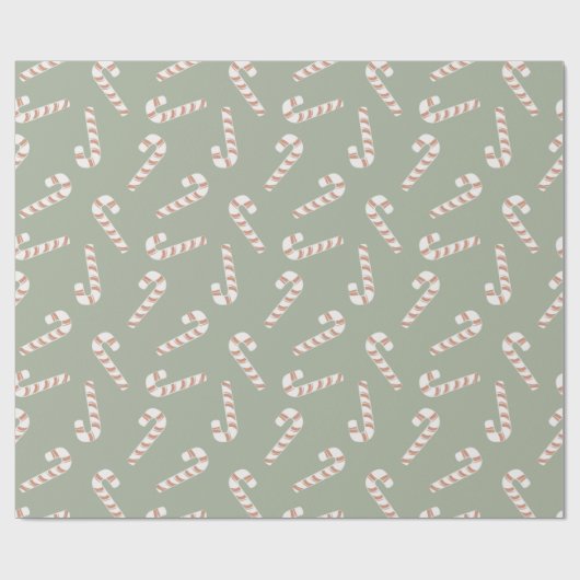 Papier Cadeau Sucres de canne rouges et blancs Noël vert (Plat)