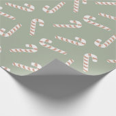 Papier Cadeau Sucres de canne rouges et blancs Noël vert (Coin)