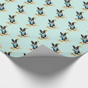 Papier Cadeau Summer Beach Boston Terrier (noir) - Chien mignon