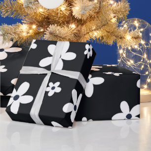 Papier Cadeau Summer Boho Black White Daisy Flowers