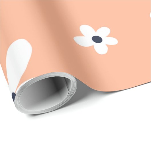 Papier Cadeau Summer Boho White Daisy Flowers (Coin rond)