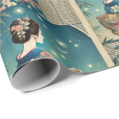 Papier Cadeau summer kimono&fireflies (Coin rond)