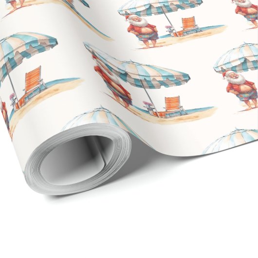 Papier Cadeau Summer Père Noël Beach Noël en juillet Fête d'été (Coin rond)