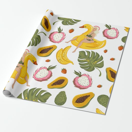 Papier Cadeau Summer seamless pattern background with exotic fru (Déroulé)