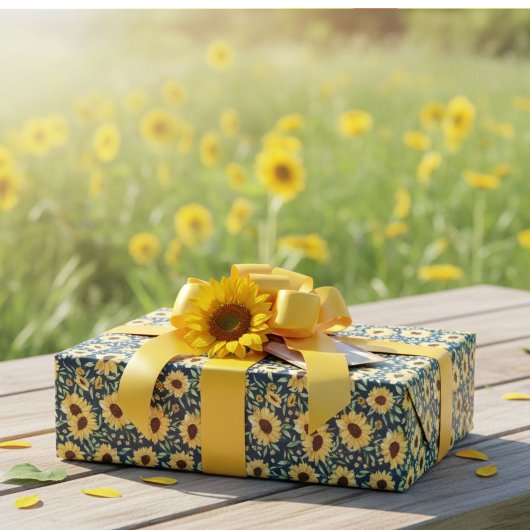 Papier Cadeau Sunflower and Foliage Pattern Gift Wrap Paper 