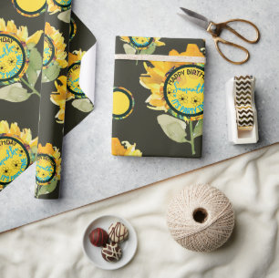 Papier Cadeau Sunflower Jaune noire fille Anniversaire