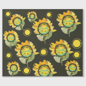 Papier Cadeau Sunflower Jaune noire fille Anniversaire (Plat)