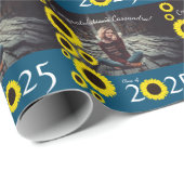 Papier Cadeau Sunflowers Country Graduation Party Blue (Coin rond)