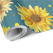 Papier Cadeau Sunflowers on Blue (Coin rond)