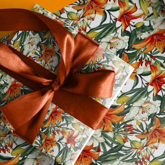 Papier Cadeau "Sunny Soiree" Lys tropicaux Orange California