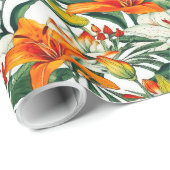 Papier Cadeau "Sunny Soiree" Lys tropicaux Orange California (Coin rond)