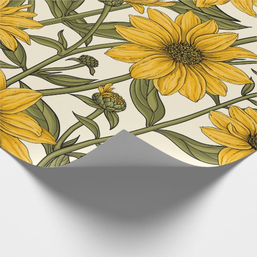 Papier Cadeau Sunroot, tournesol sauvage sur blanc (Coin)