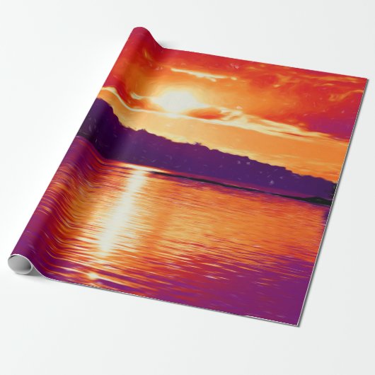 Papier Cadeau Sunset Coastal Beach Orange Purple Art Decoupage (Déroulé)