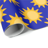 Papier Cadeau Sunshine Sun Pattern Design On Blue  (Coin rond)