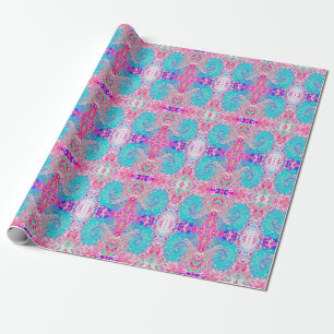 Papier Cadeau Super Aqua Blue et rose Abstrait Retro Swirl