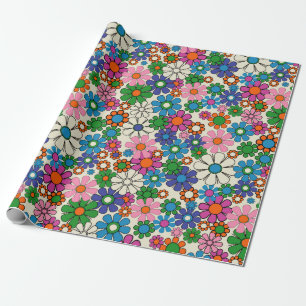 Papier Cadeau Super coloré rétro 60s les années 70 motif floral