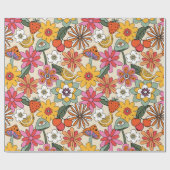 Papier Cadeau Super des années 70, orange, rose et vert (Plat)