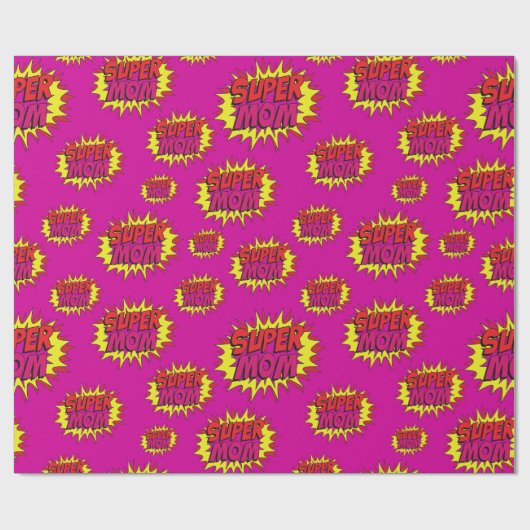Papier Cadeau Super Maman sur Fuchsia (Plat)
